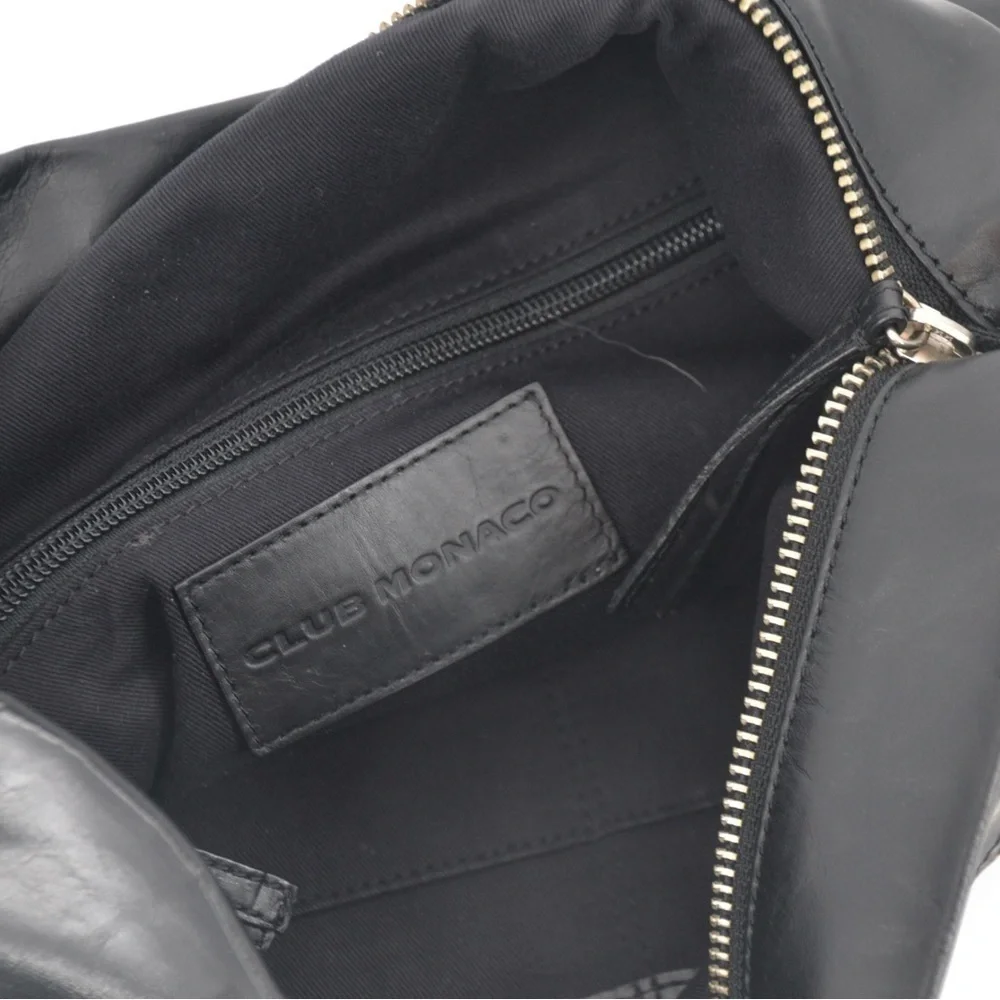 Club Monaco Leather Envelope Folded Clutch Top Zip Black